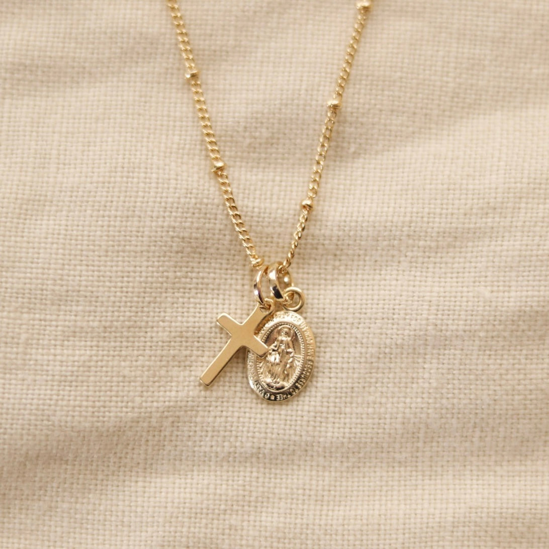 Mini Cross + Miraculous Medal Necklace